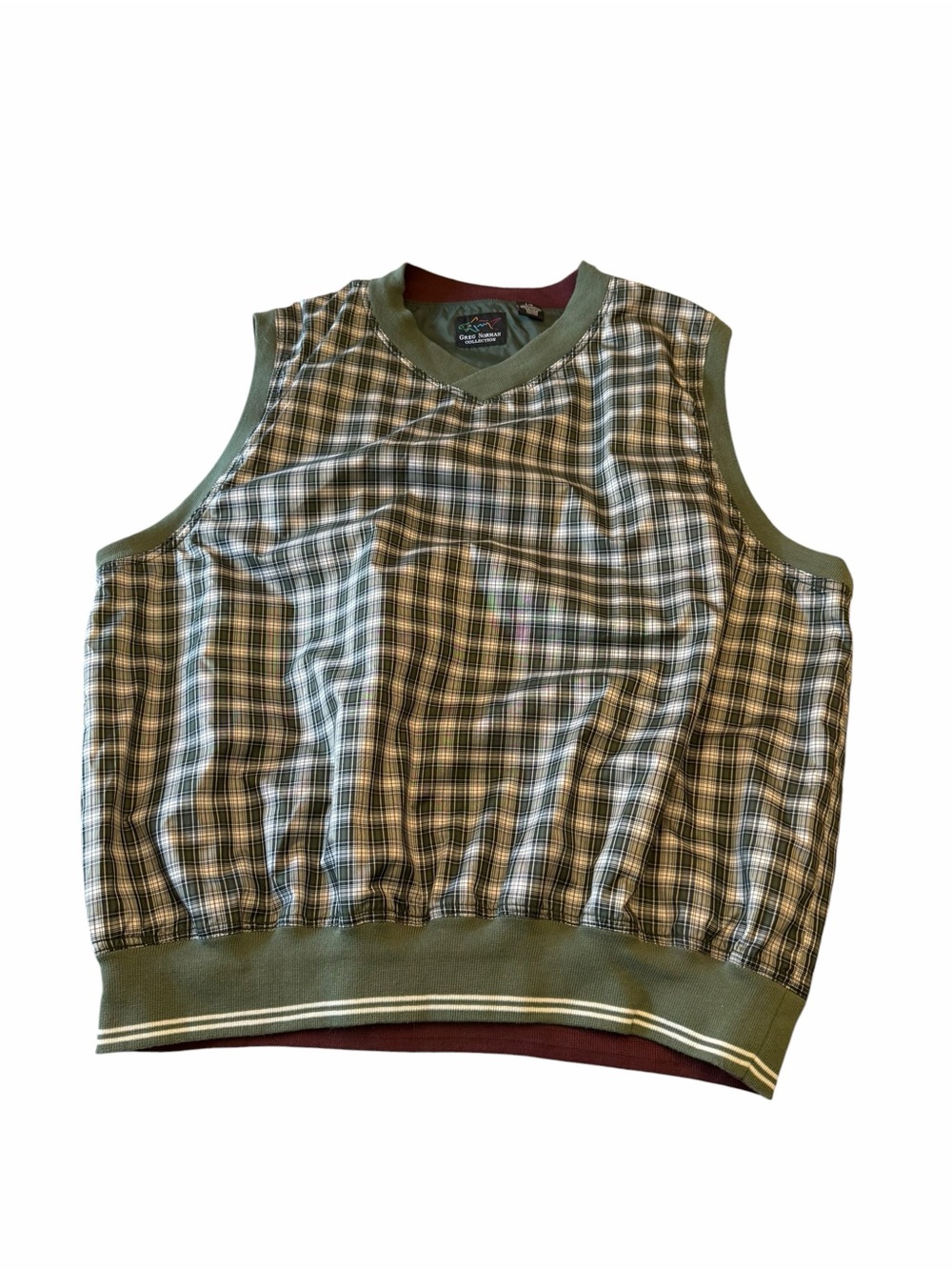 Greg Norman Collection Vest Mens Large Green Plaid Windbreaker Golf Elastic‎ Hem